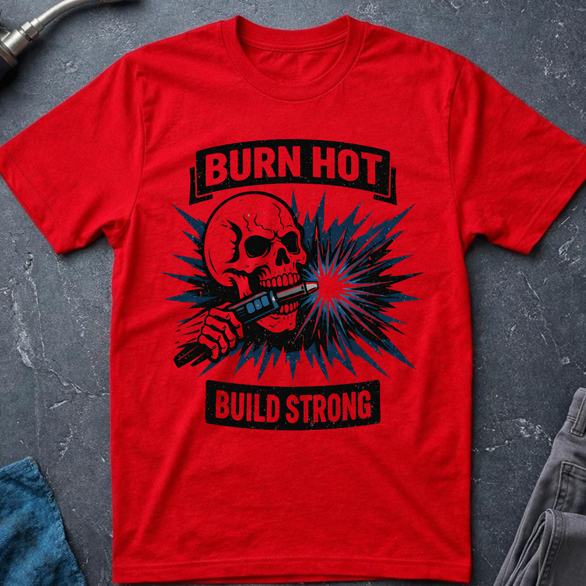 The Dark-Skull Collection: Burn Hot Build Strong T-Shirt