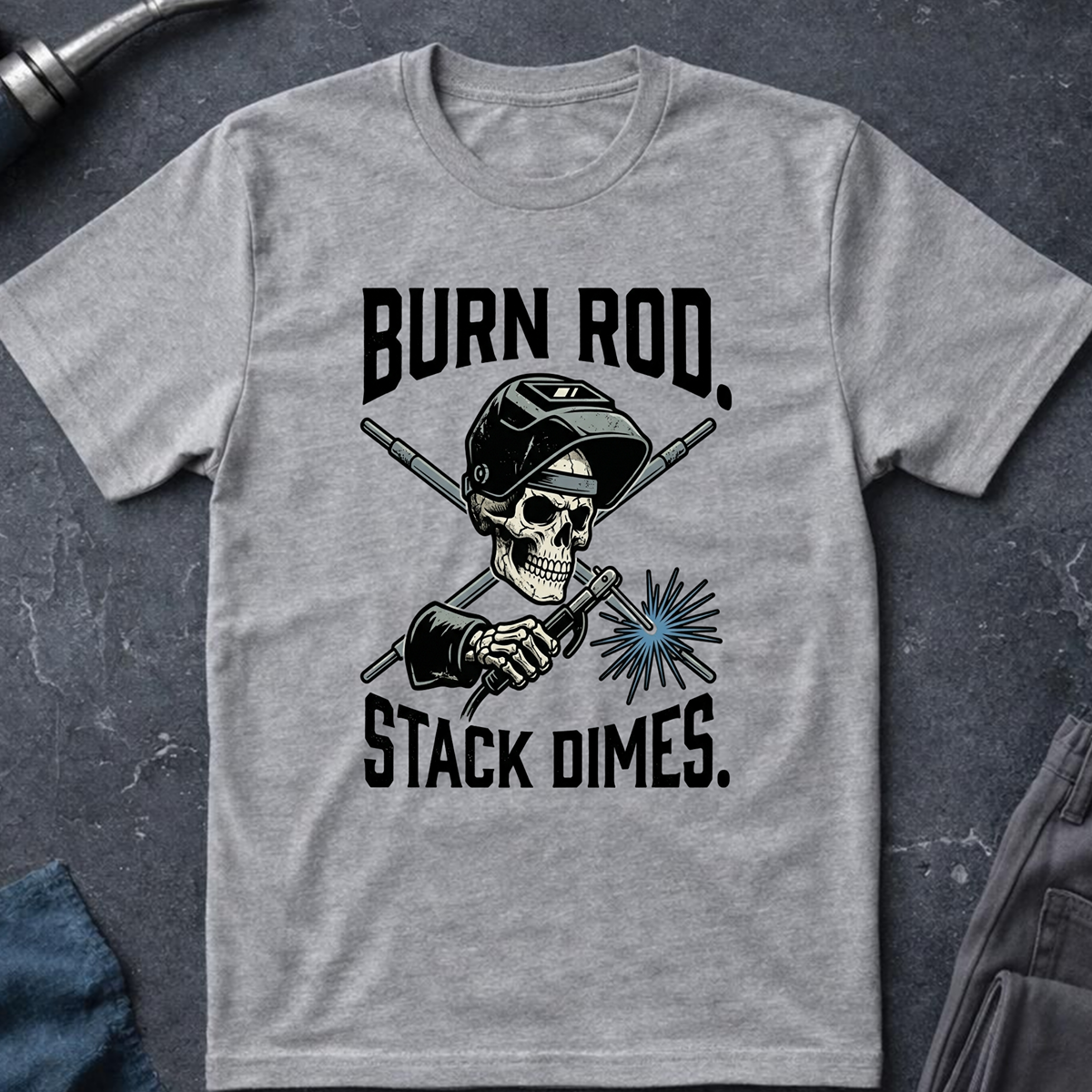 The Dark-Skull Collection: Burn Rod Stack Dimes T-Shirt