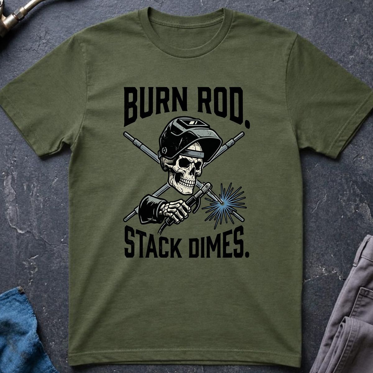 The Dark-Skull Collection: Burn Rod Stack Dimes T-Shirt