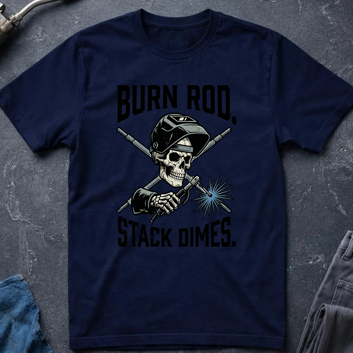 The Dark-Skull Collection: Burn Rod Stack Dimes T-Shirt