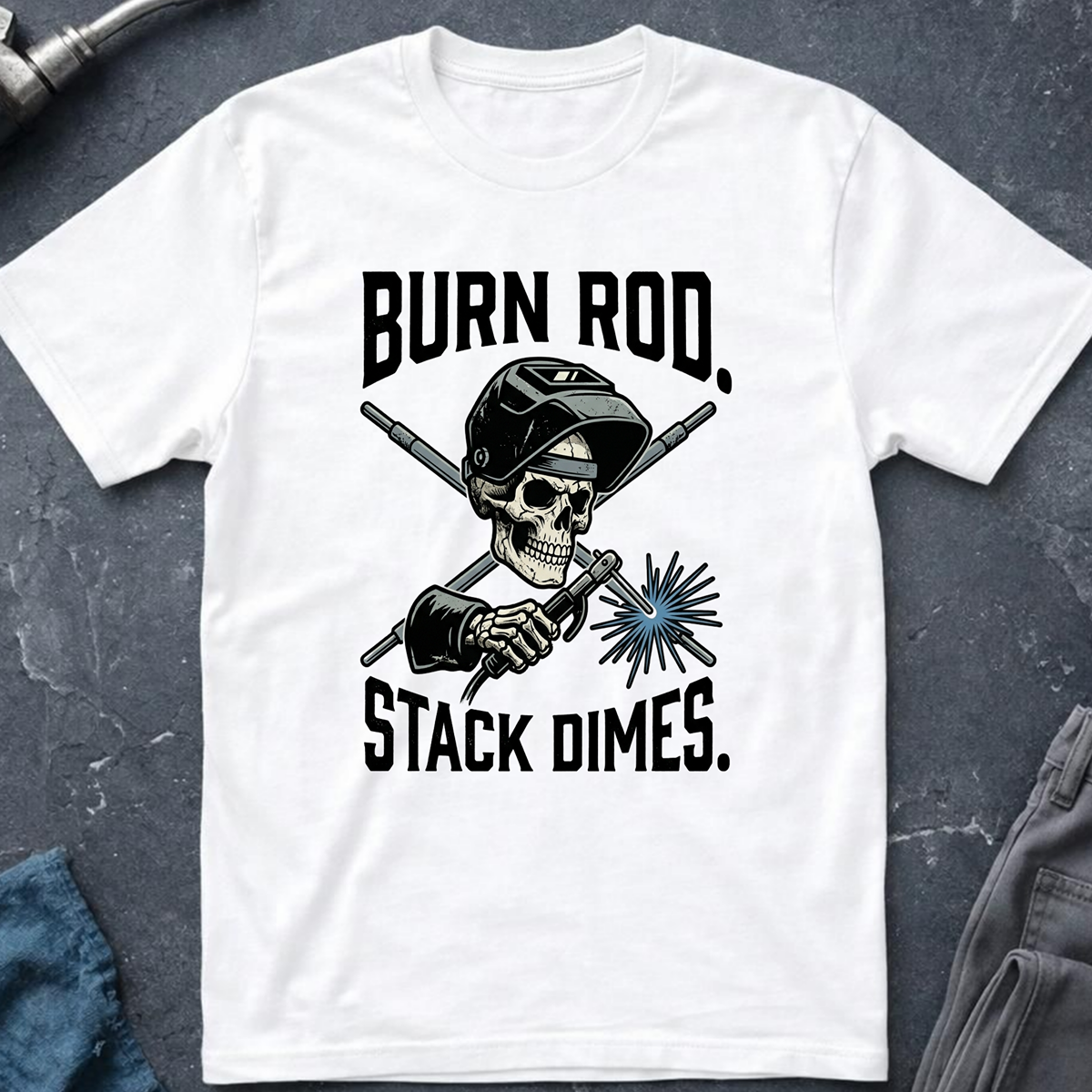 The Dark-Skull Collection: Burn Rod Stack Dimes T-Shirt