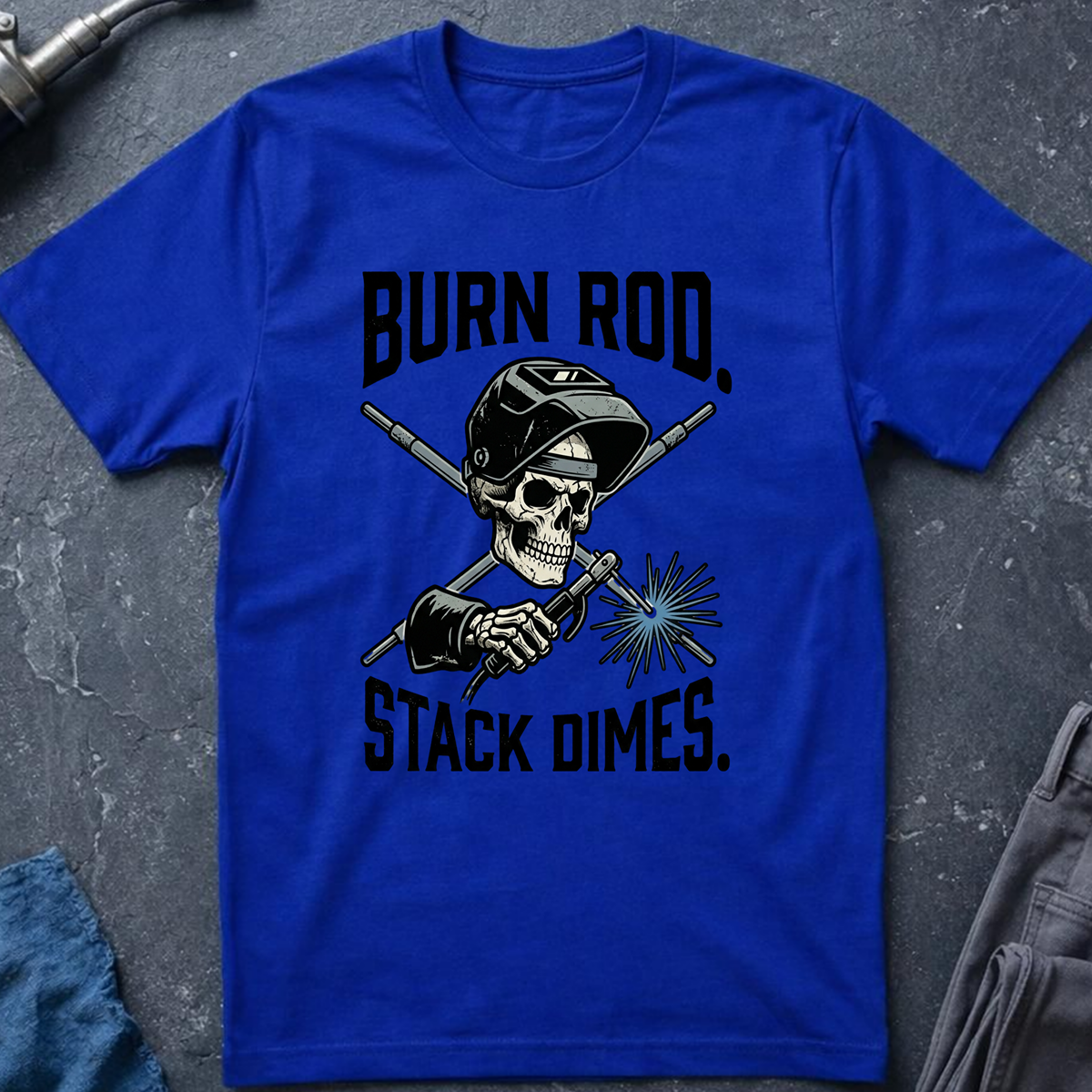 The Dark-Skull Collection: Burn Rod Stack Dimes T-Shirt