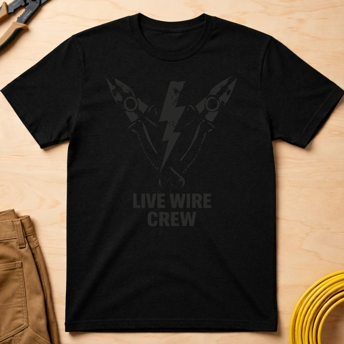 Black on Black Stealth Collection: Live Wire Crew T-Shirt