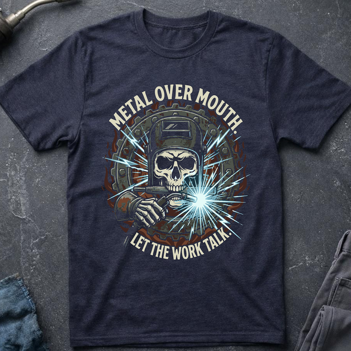 The Dark-Skull Collection: Metal Over Mouth Let The Work Talk T-Shirt