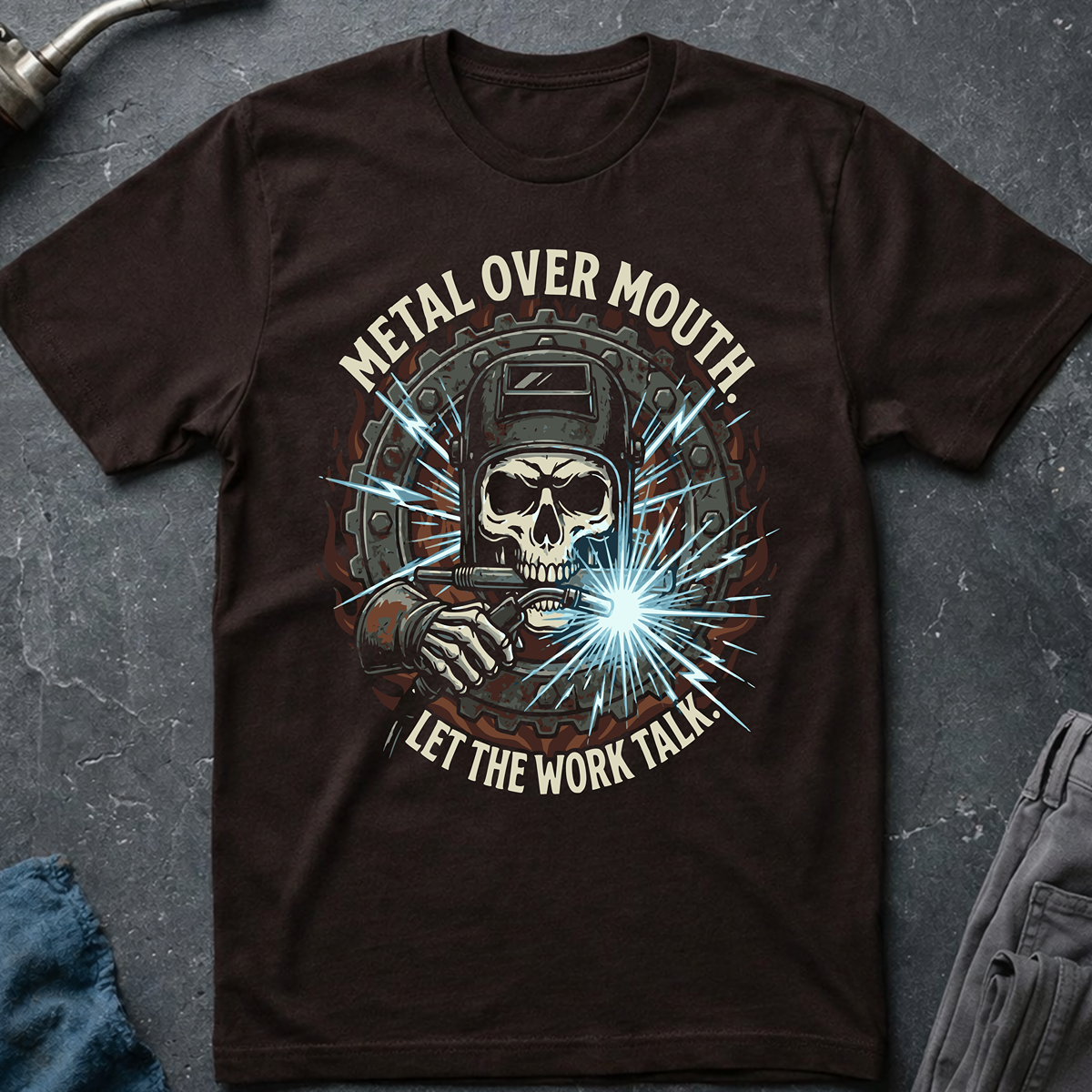 The Dark-Skull Collection: Metal Over Mouth Let The Work Talk T-Shirt
