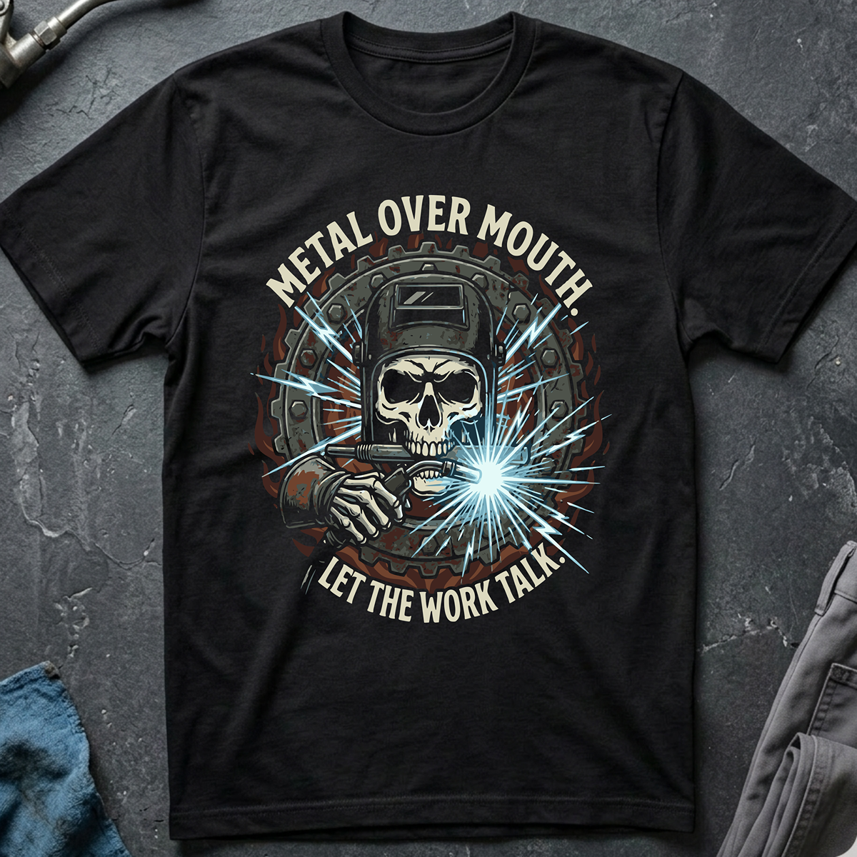 The Dark-Skull Collection: Metal Over Mouth Let The Work Talk T-Shirt
