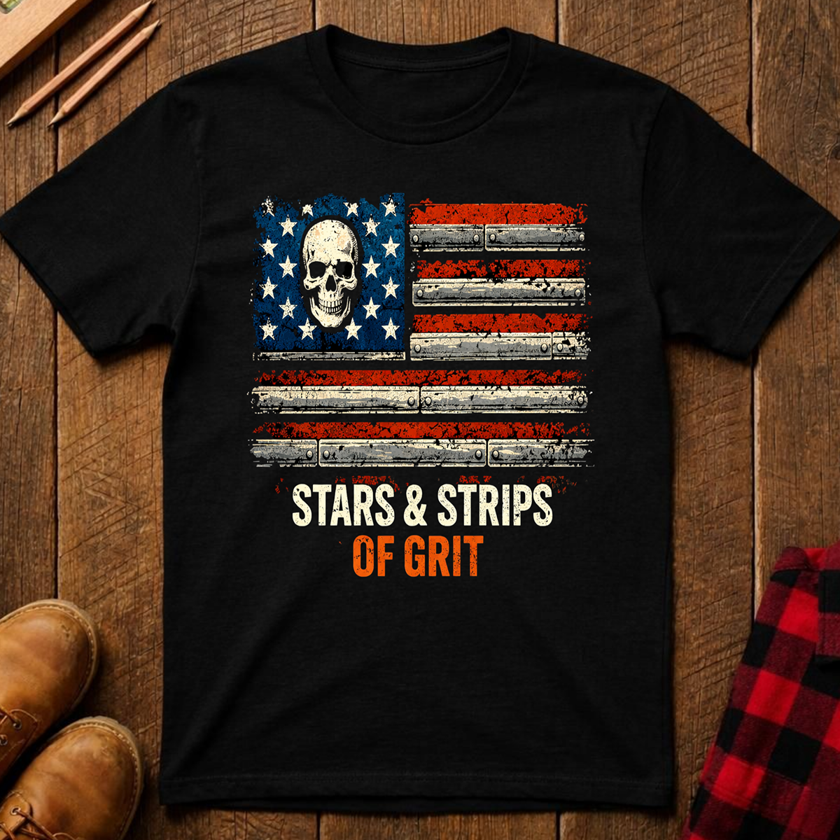 The Red, White, and Blue Patriotic Collection: Stars & Strips Of Grit T-Shirt