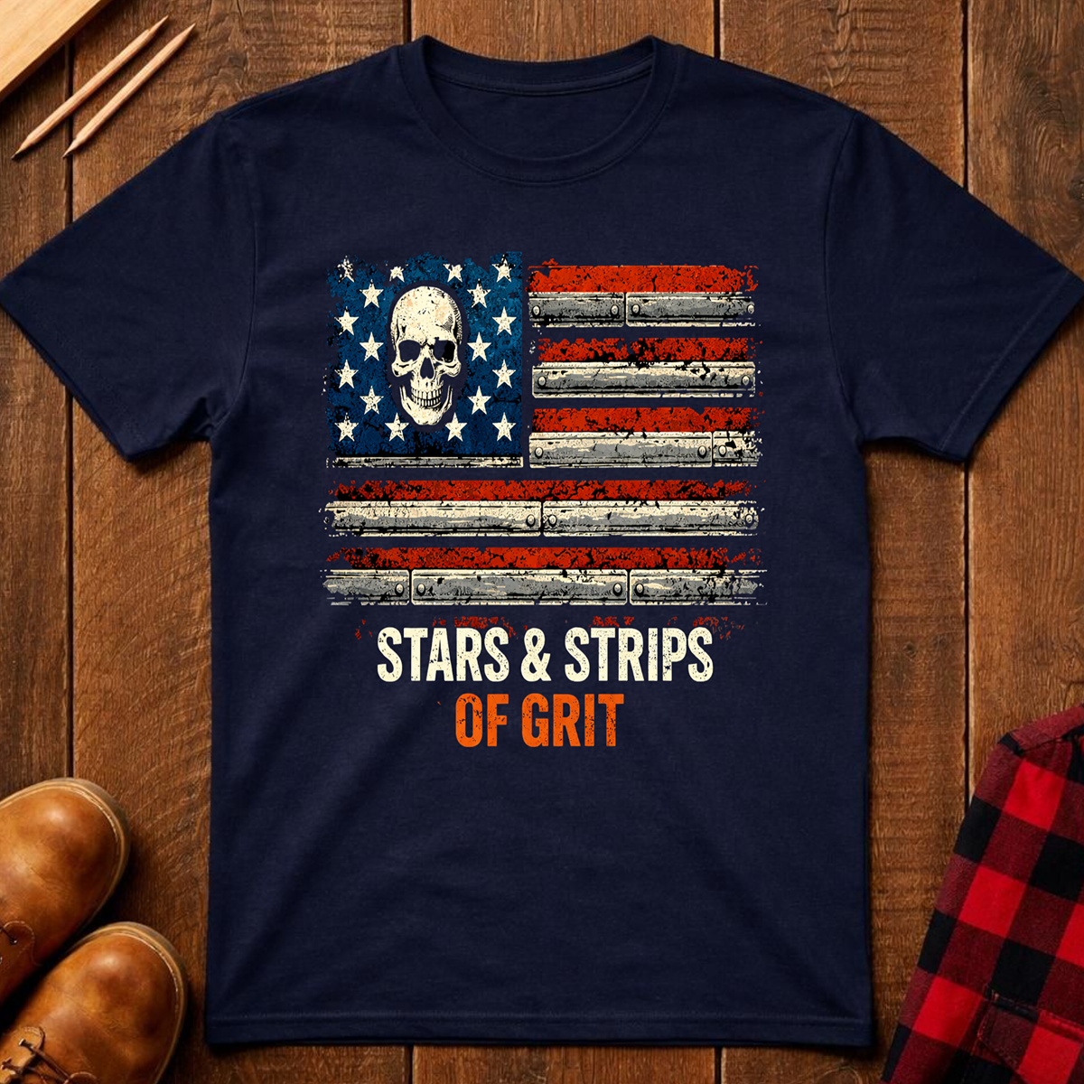 The Red, White, and Blue Patriotic Collection: Stars & Strips Of Grit T-Shirt